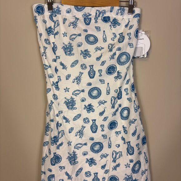 New Jessica Simpson White with Blue Seafood Lobster Fish Print Strapless Mini Dr - Picture 3 of 8